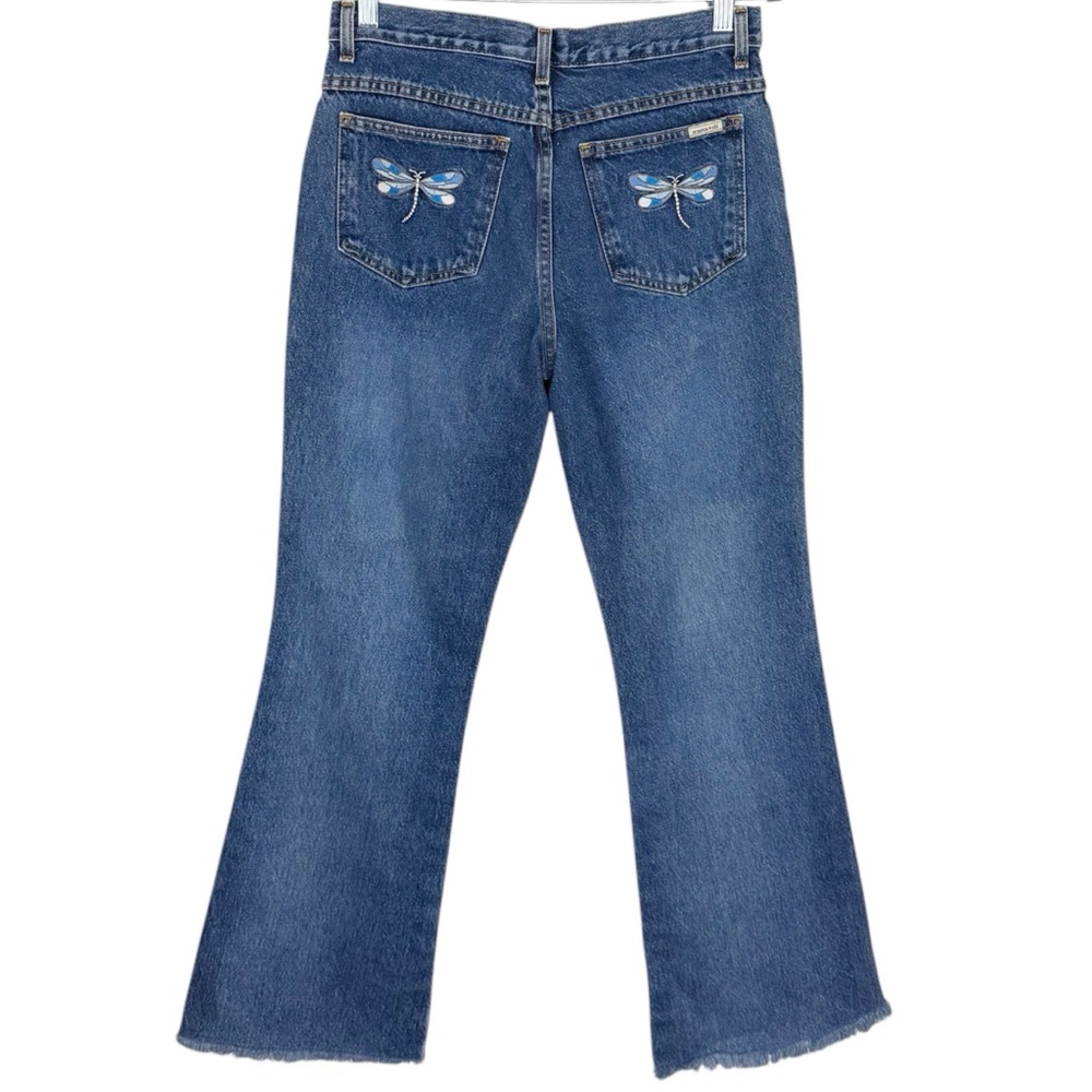 Vintage Y2K Zana-di Raw Hem Dragonfly Raw Hem Flare Leg Jeans Size 9